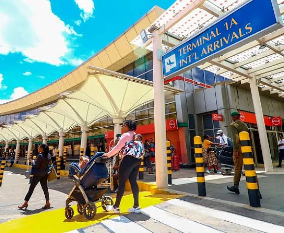 The Terminal 1A International Arrivals entrance at Jomo Kenyatta International Airport, Nairobi